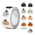 Rouleau d'autocollants d'Halloween avec citrouilles et chats, étiquettes rondes de 2,5 cm - Style de Citrouille de Chat de Dessin Animé d'Halloween (B)