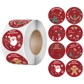 Rouleau d'autocollants de Noël rouges avec Père Noël et bonhomme de neige pour cadeaux - 1,5 pouce/38 mm (500 pièces/rouleau) / Rouge (Cycle de 8 motifs)