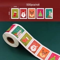 500pcs roll of 50mm x 36mm Christmas stamp stickers with Santa, reindeer and tree designs - Style 3 / 50*36MM