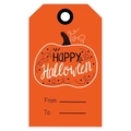 Orange Halloween gift tag with white pumpkin illustration and Happy Halloween text - Orange Pumpkin Style (款1)