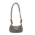 Gray suede half-moon crossbody bag with silver chain and white pearls accent - Gray