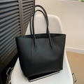 Classic black oversized tote bag in smooth matte vegan leather with slender shoulder straps - Black