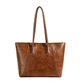 Classic dark brown leather tote bag with vintage texture and long shoulder straps - Brown