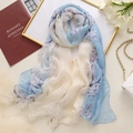 Scialle da spiaggia in chiffon floreale e sciarpa protettiva con stampe di fiori di ciliegio - 100cm / 180cm / Motivo A Fiori Di Ciliegio Blu Chiaro (B-71-浅蓝色)