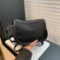 Minimalist black matte faux leather crossbody bag featuring a chic fashion patch - Black without Pendant