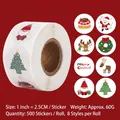 Rouleau de 500 autocollants de Noël 1 pouce avec 8 motifs de dessins animés festifs - Motifs de Dessins Animés de Noël Style A (B1-072ASD)