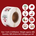 8 styles d'autocollants de Noël ronds en rouleau de 500 pièces pour emballages cadeaux - Motifs de Dessins Animés de Noël Style C (B1-072CSD)
