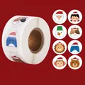 Rouleau de 500 autocollants de Noël en dessin animé avec 8 motifs d'animaux mignons - Motifs de Dessins Animés de Noël Style D (B1-072DSD)