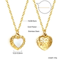 Collar de corazón en acero inoxidable con baño de oro 18K e incrustación de nácar - Estilo de Relieve de Corazón de Concha Blanca (NE2C490AG)