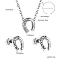 Poliertes Edelstahl U-Form Halsketten und Ohrring Set mit weißen Zirkonsteinen - Silber (SE257702S)