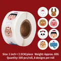 Roll of 500 Merry Christmas cartoon animal stickers for gift boxes and labels - Christmas Cartoon Motifs Style E (B1-072ESD)
