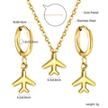 Set gioielli aereo in acciaio inossidabile placcato oro con collana e orecchini - Stile Aereo d'Oro (SE256901G)