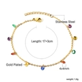 Detail of gold plated stainless steel bracelet with 4x4mm colored gems and 17+3cm chain - Gold Fine Chain Multi-Color Round Zirconia Style (BR26290MG)