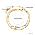 Zweilagiges vergoldetes Edelstahl-Schlangenarmband mit Zirkon-Anhänger für Damen - Goldenes doppelschichtiges Zirkonia-Armband (BR26510AG)