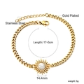 18K gold plated stainless steel curb chain bracelet with sunburst opal pendant - Gold Sun Style (BR26670AG)