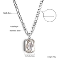 Detail view of rectangular crystal pendant on stainless steel chain with dimensions - Silver Clear Stone Style(NE2B430AS)