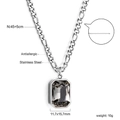 Detail view of silver stainless steel necklace with grey rectangular gemstone pendant - Silver Gray Stone Style(NE2B430BS)