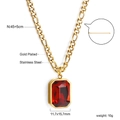 Detail view of gold-plated stainless steel necklace with 11.7x15.7mm red gemstone pendant - Gold Red Stone Style(NE2B430EG)