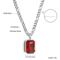 Detail of red rectangle crystal necklace with stainless steel figaro chain dimensions - Silver Red Stone Style(NE2B430ES)