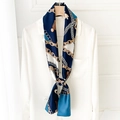 Sciarpa di seta blu navy da donna con motivo a catena dorata e nappe stile elegante - Catena Tencel Blu Marino (ZJ-44)