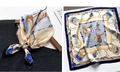 Mulberry silk square scarf with navy blue equestrian print and golden buckle details - 53x53cm / Navy Blue Equestrian