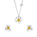 Detailansicht des Gänseblümchen-Schmucksets mit gelben Kristallen auf Kette und Ohrringen - Silber Gelber Strass (SE249502S)