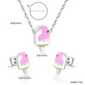 Detail view of pink and white ice cream jewelry set with specific size measurements - Pink White Heart Ice Cream Style-Silver (SE26450MS)