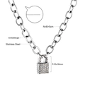 Detail of silver stainless steel lock pendant with sparkling crystals and chain dimensions - Bold Chain Lock Style / Silver Style (NE292802S)
