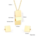Detailed size chart of a geometric stainless steel necklace and square earring jewelry set - Gold (SE250401G)