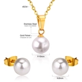 Französisches Perlen-Halsketten- und Ohrring-Set aus 18K vergoldetem Edelstahl - Goldener Stil (SE230401G)