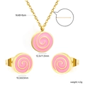 Pink swirl lollipop jewelry set with stainless steel necklace and stud earrings - Gold Pink Swirl Style (SE25930FG)