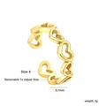 Detail view of adjustable golden heart ring showing 5.7mm width and size 8 dimensions - Size 8 (Adjustable) / Continuous Heart Style (RI162208G) / Gold