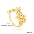 Detailed view of adjustable golden leaf ring showing 11.8mm width and 2.8g weight specs - Plant Leaf Branch Style (RI161808G)