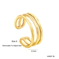 Three-layer 18K gold-plated stainless steel hollow geometric adjustable ring - Triple Row Modern Style (RI163608G)