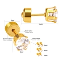 Détail de boucles d'oreilles en acier inoxydable doré avec zircons de plusieurs tailles - 3mm / Or