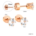Détail de boucles d'oreilles rose doré avec zircon de 5mm et fermoir à pression sécurisé - 5mm / Or rose