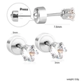 Vue détaillée des boucles d'oreilles zircon de 3mm avec dimensions et système de pression - 3mm / Acier