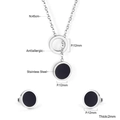 Detailed specs of stainless steel necklace and butterfly stud earrings set dimensions - Silver Y-Shape Round Black Shell Set (SE25010BS)