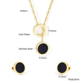 Detailed specs of gold plated stainless steel necklace and black disc earring jewelry set - Gold Y-Shape Round Black Shell Set (SE25010BG)