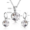 Detailed dimensions of six-claw cubic zirconia necklace and earrings set in stainless steel - Silver Metal With Light Blue Stone (SE23180AS)