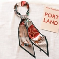 Elegant skinny silk scarf with equestrian horse print in red, green, and beige - 15x150cm / Equestrian Wine Red
