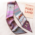 Narrow silk scarf with vintage equestrian horse print in lilac purple and brown tones - 15x150cm / Equestrian Purple