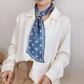 Royal blue polka dot silk scarf tied on model neck with elegant satin shirt - 15*70cm / Blue