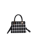 Bolso de tweed a cuadros blanco y negro con asa tejida y detalles metálicos dorados - Cuadros Negros