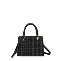 Bolso bandolera de tweed negro vintage con herrajes dorados y asa de tejido - Negro con Purpurina Dorada