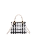 Mini bolso bandolera de tweed blanco y negro con asa tejida y detalles dorados - Cuadros Blancos