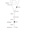 Detail of stainless steel Y-necklace showing shell discs and precise length specifications - Silver (NE252001S)