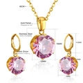 Detailed dimensions of gold plated necklace and earrings set with pink zircon stones - Gold Metal With Pink Stone (SE23180FG)