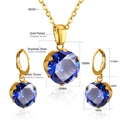 Elegant gold-plated stainless steel jewelry set with dark blue six-claw zircon stones - Gold Metal With Dark Blue Stone (SE23180KG)