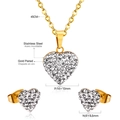 Macro detail of gold-plated stainless steel heart jewelry set with rhinestone inlay - Gold Full Diamond Heart Style (SE230501G)
